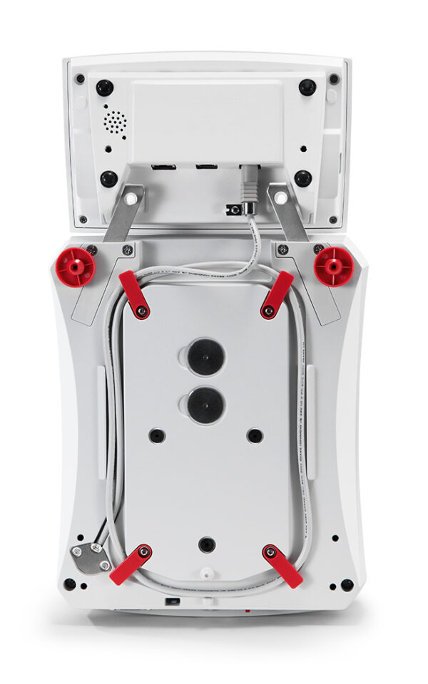 Ohaus Explorer Precision Balance viewed underneath. White background.