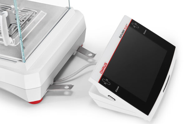 Ohaus Explorer, 2025 model, Semi-Micro Balance, Plus EXP, indicator shown in off pin position. White background.
