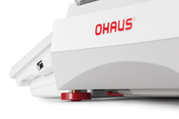 Ohaus Explorer, 2025 model, Semi-Micro Balance, Plus EXP, closeup of convenient USB-3 side ports. White background.
