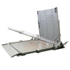 The Baykon Ludi Lift-Up Stainless Steel Floor Scales, lifted up for cleaning on white background