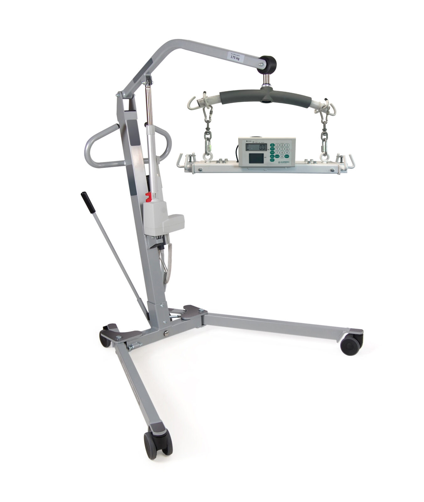 M-600 M-605 Marsden M-605/M-600 Hoist Scale on a hoist showing it's use case, white background.