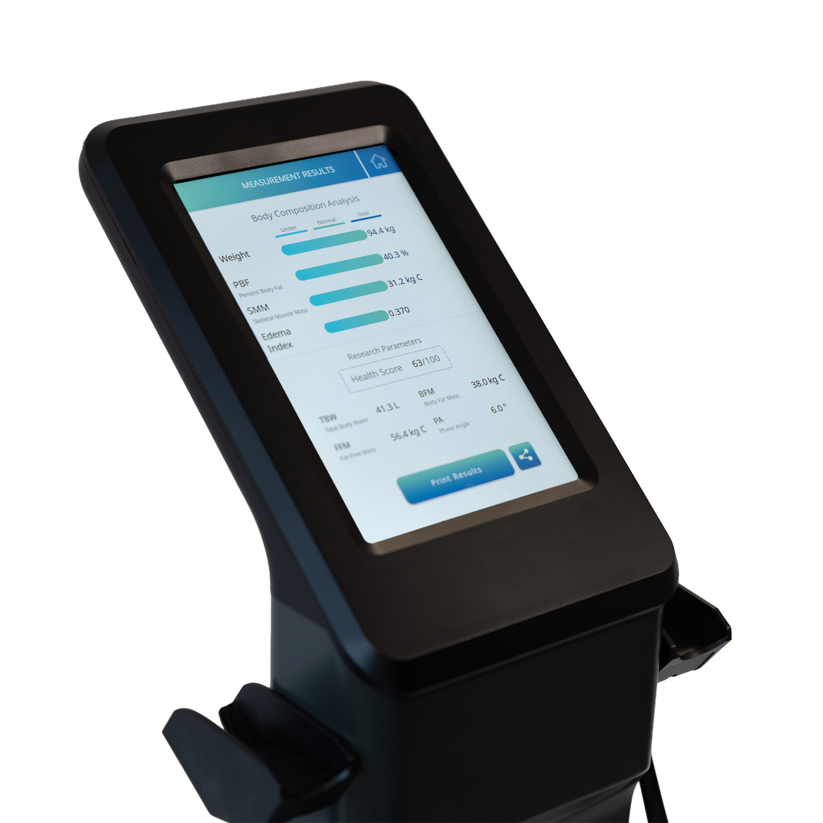 MA801-16 MA801 Professional Body Composition Scale Close up on screen image showing data readouts with white background