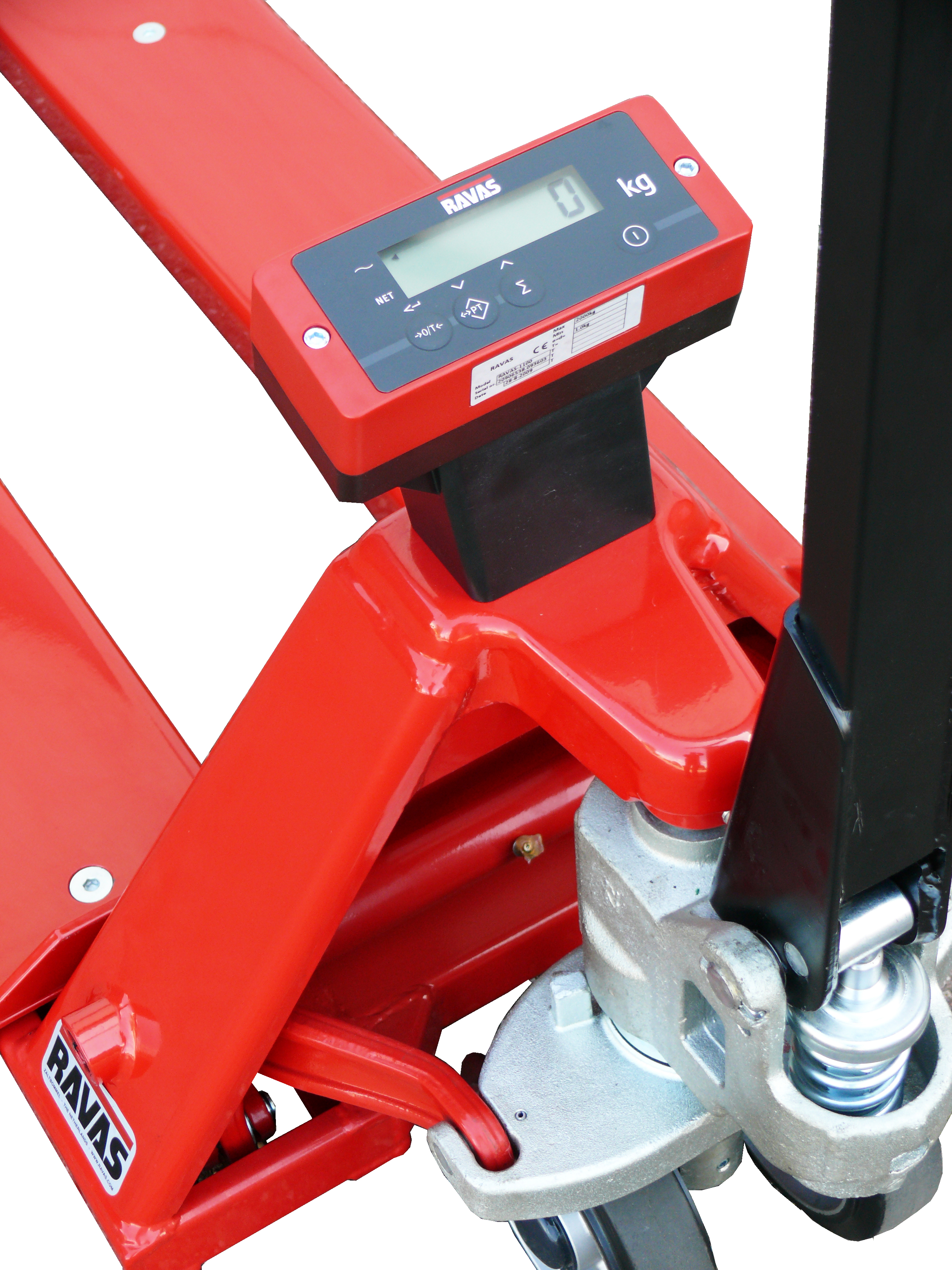 ravas-1100_indicator-detail RAVAS 1100 Pallet Truck Scale closeup of indicator and forks alternate on white background