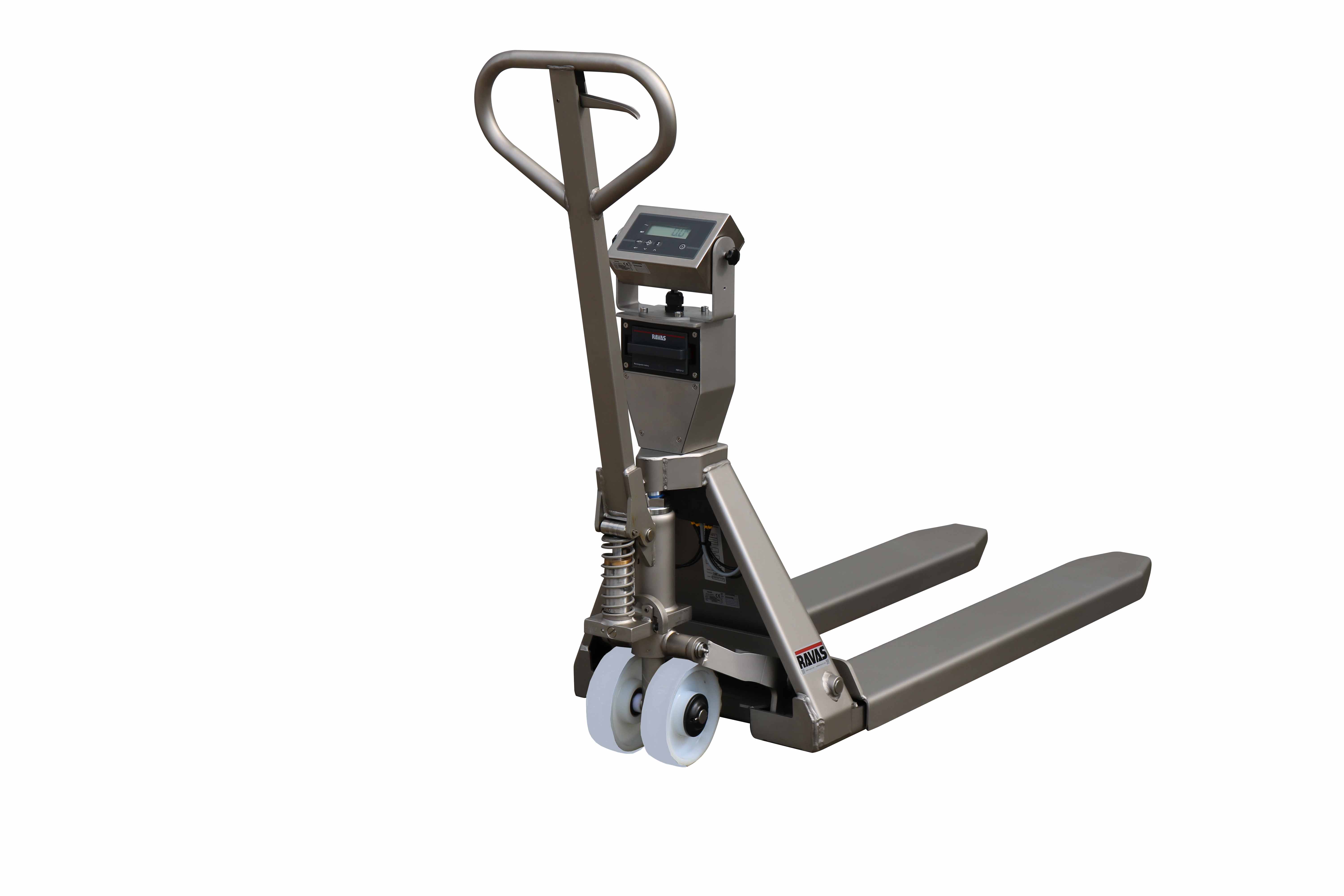 ravas-3200f_almeborg_100-stainless-steel Ravas 3200 Inox Advanced Stainless Steel Pallet Truck Scale viewed from behind at an angle.